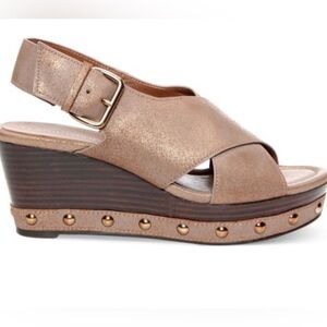 Donald J. Pliner Bronze Leather Studded Wedge Sandals US size 8